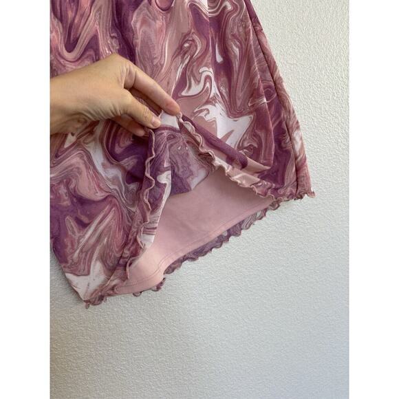 Urban Outfitters pink marble mesh mini skirt M ruffle festival rave summer fairy - Picture 3 of 6